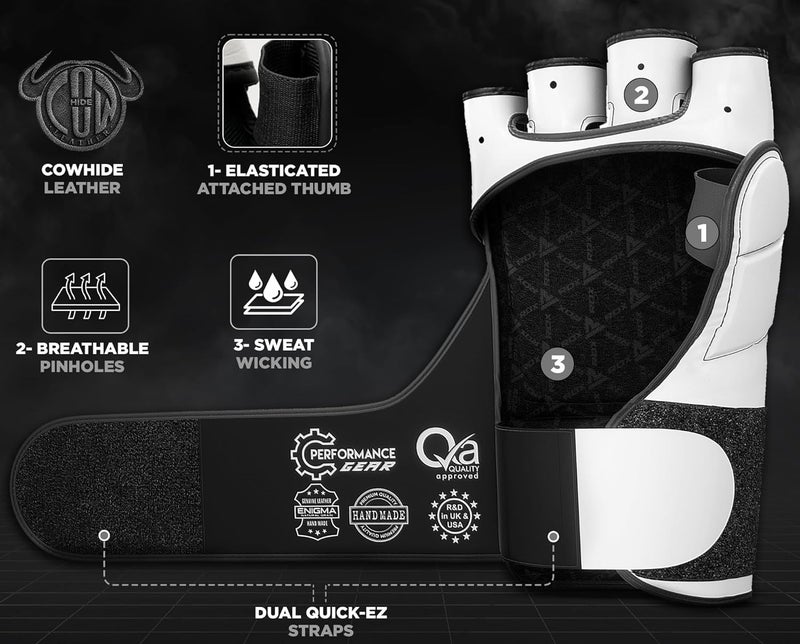 Rdx MMA Gloves for Martial Arts Grappling Sparring Training, Cowhide Leather Open Palm and Wrist Strap, Padded Mitts for Muay Thai, Punching Bag, Speedball Workout Kickboxing Cage Fighting - Image 2